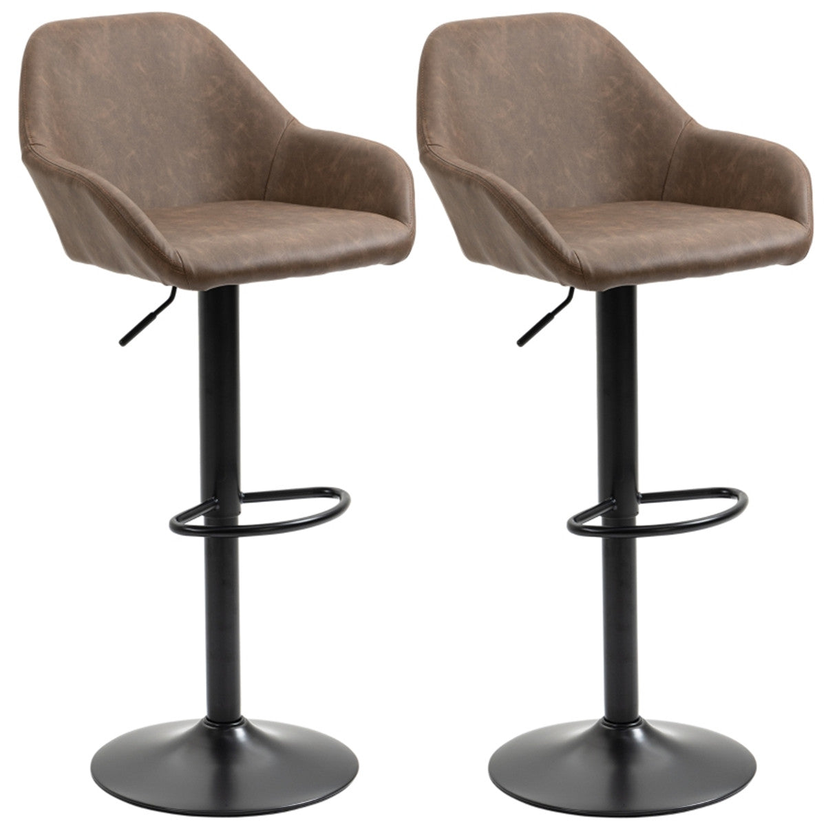 Set of 2 Adjustable Swivel Bar Stools with PU Leather Seat & Gas Lift – Kitchen Bar Chairs, Dark Brown and Black