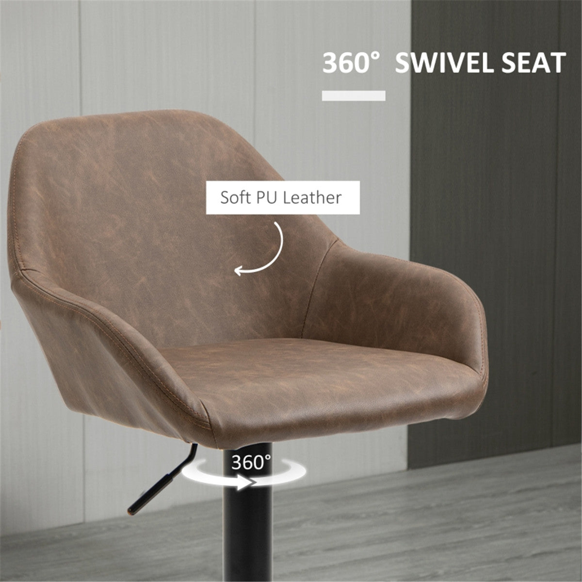 Set of 2 Adjustable Swivel Bar Stools with PU Leather Seat & Gas Lift – Kitchen Bar Chairs, Dark Brown and Black