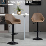 Set of 2 Adjustable Swivel Bar Stools with PU Leather Seat & Gas Lift – Kitchen Bar Chairs, Dark Brown and Black