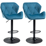 Set of 2 blue velvet bar stools