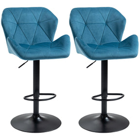 Set of 2 blue velvet bar stools