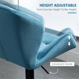 Set of 2 Velvet Bar Stools with Backs and Adjustable Swivel Seats – Triangle Stitched Kitchen Stools, Blue