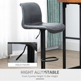 Set of 2 Adjustable Swivel Bar Stools with Weathered PU Leather & Footrest – Kitchen Bar Chairs, Dark Grey