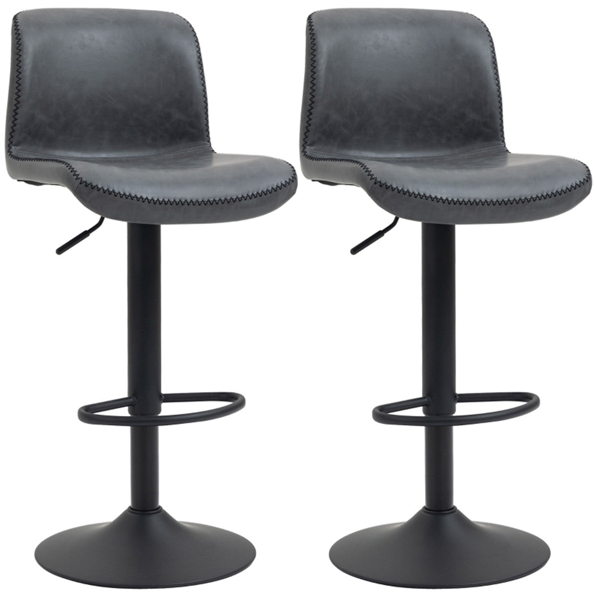 Set of 2 Adjustable Swivel Bar Stools with Weathered PU Leather & Footrest – Kitchen Bar Chairs, Dark Grey
