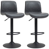Set of 2 Adjustable Swivel Bar Stools with Weathered PU Leather & Footrest – Kitchen Bar Chairs, Dark Grey