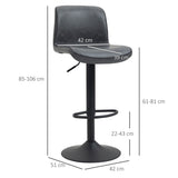 Set of 2 Adjustable Swivel Bar Stools with Weathered PU Leather & Footrest – Kitchen Bar Chairs, Dark Grey