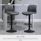 Set of 2 Adjustable Swivel Bar Stools with Weathered PU Leather & Footrest – Kitchen Bar Chairs, Dark Grey