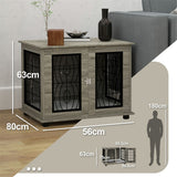 Dog Crate Furniture Side Table with Cushion & Lockable Door – For Medium Dogs up to 20kg, Grey Wood Effect