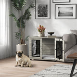 Dog Crate Furniture Side Table with Cushion & Lockable Door – For Medium Dogs up to 20kg, Grey Wood Effect