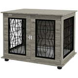 Dog Crate Furniture Side Table with Cushion & Lockable Door – For Medium Dogs up to 20kg, Grey Wood Effect