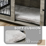 Dog Crate Furniture Side Table with Cushion & Lockable Door – For Medium Dogs up to 20kg, Grey Wood Effect