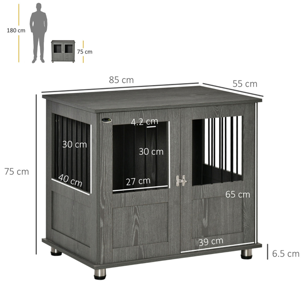 Dog Crate Furniture with Wide Tabletop, Magnetic Door & Bolt – 95cm Indoor Kennel for Medium & Large Dogs, Grey
