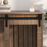 Dog Crate Furniture Side Table with Sliding Barn Door & Cushion – For Large Dogs up to 30kg, Brown & Cream