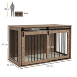 Dog Crate Furniture Side Table with Sliding Barn Door & Cushion – For Large Dogs up to 30kg, Brown & Cream