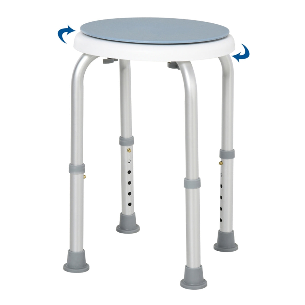 HOMCOM 360° Swivel Bath Shower Stool with Six Height Settings – Non-Slip Aluminium Shower Seat, Blue and White