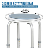 HOMCOM 360° Swivel Bath Shower Stool with Six Height Settings – Non-Slip Aluminium Shower Seat, Blue and White