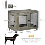 Dog Crate Furniture Side Table with Cushion, Front & Side Doors – For Large Dogs up to 30kg, Grey and Black