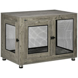 Dog Crate Furniture Side Table with Cushion, Front & Side Doors – For Large Dogs up to 30kg, Grey and Black