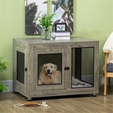 Dog Crate Furniture Side Table with Cushion, Front & Side Doors – For Large Dogs up to 30kg, Grey and Black