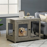 Dog Crate Furniture Side Table with Cushion, Front & Side Doors – For Large Dogs up to 30kg, Grey and Black