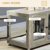 Dog Crate Furniture Side Table with Cushion, Front & Side Doors – For Large Dogs up to 30kg, Grey and Black