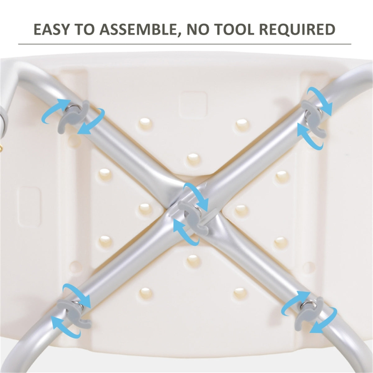 Aluminium Shower Stool with Drainage Holes and Non-Slip Feet, 135kg, Height Adjustable – Bath Seat, White