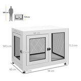 Dog Crate Furniture Side Table with Cushion, Front & Side Doors – For Large Dogs up to 30kg, White and Black