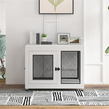 Dog Crate Furniture Side Table with Cushion, Front & Side Doors – For Large Dogs up to 30kg, White and Black