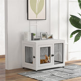 Dog Crate Furniture Side Table with Cushion, Front & Side Doors – For Large Dogs up to 30kg, White and Black