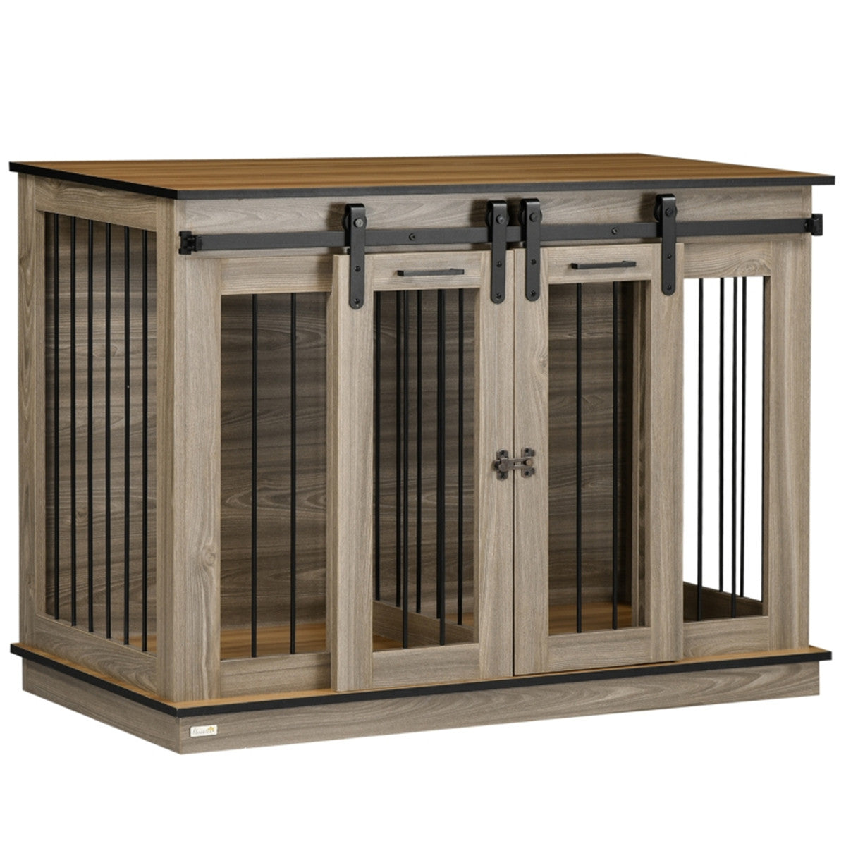 Dog Crate Furniture with Divider & Two Sliding Doors – 120cm Kennel for One Large or Two Small Dogs, Oak Tone