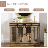 Dog Crate Furniture with Divider & Two Sliding Doors – 120cm Kennel for One Large or Two Small Dogs, Oak Tone