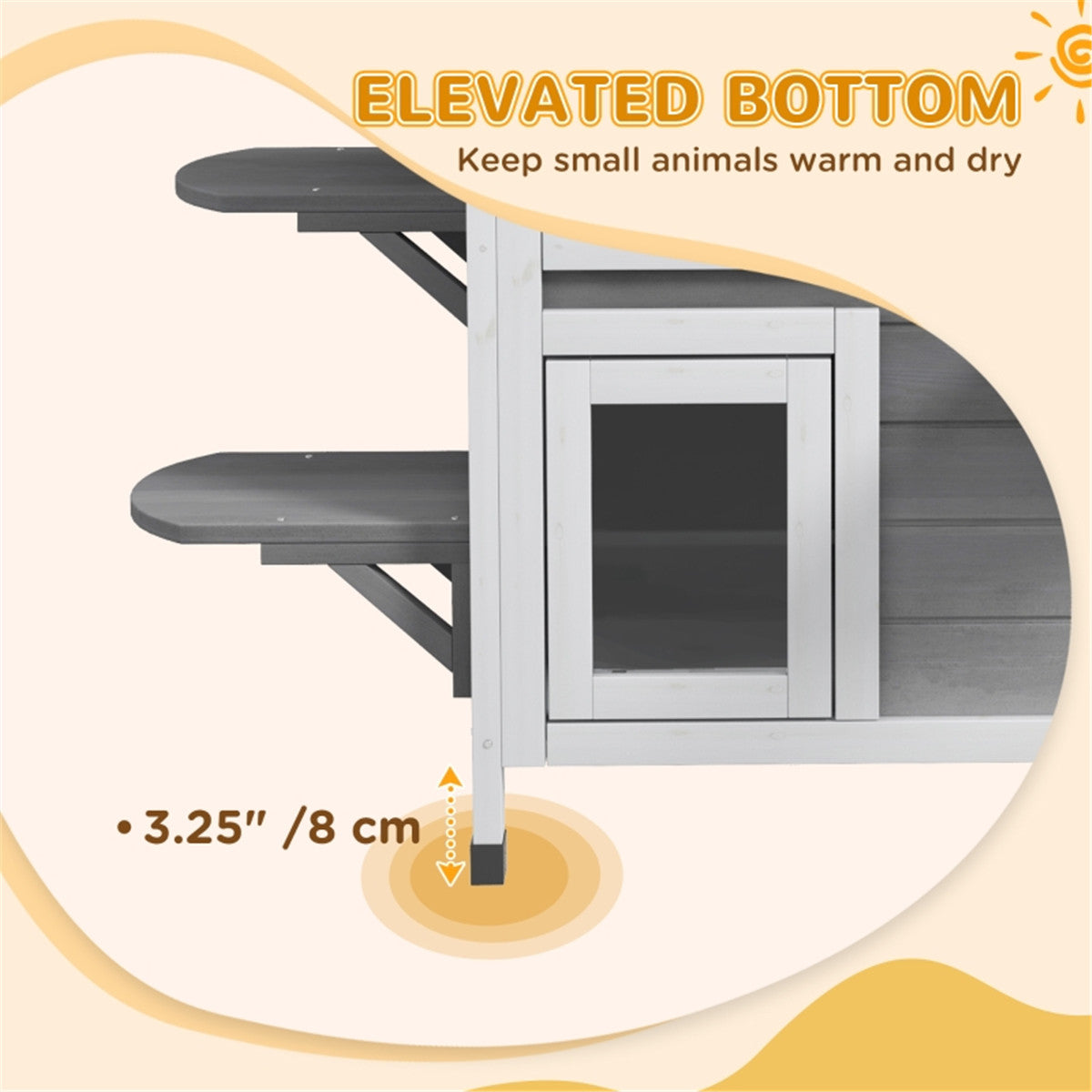 2-Floor Wooden Cat House with Asphalt Roof, Escape Door & Jumping Platforms – Indoor/Outdoor Fir Wood Shelter, White