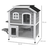 2-Floor Wooden Cat House with Asphalt Roof, Escape Door & Jumping Platforms – Indoor/Outdoor Fir Wood Shelter, White
