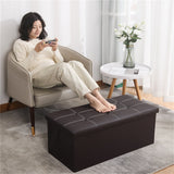 Large Folding Storage Ottoman Bench, 110L – Padded Faux Leather Pouffe, Toy and Blanket Chest, Black