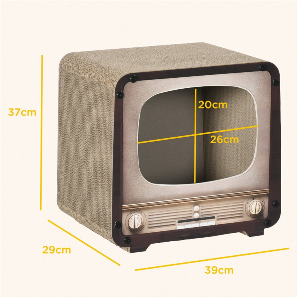 Cat Scratching House with Catnip – Vintage TV-Shaped Corrugated Cardboard Cat Scratcher and Cosy Den, Brown