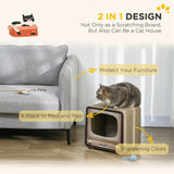 Cat Scratching House with Catnip – Vintage TV-Shaped Corrugated Cardboard Cat Scratcher and Cosy Den, Brown