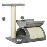 PawHut Cat Tree with Scratching Bridge, Half Round Tunnel & Rotatable Pole – Light Grey