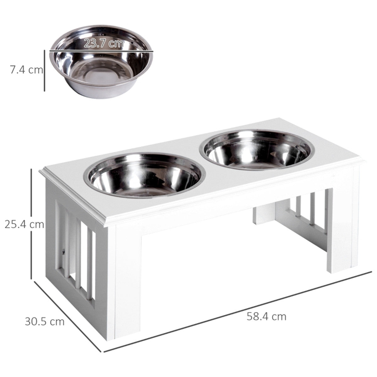 Raised Pet Feeder with Stainless Steel Double Dog Bowls – Elevated Food and Water Stand, White