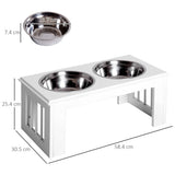 Raised Pet Feeder with Stainless Steel Double Dog Bowls – Elevated Food and Water Stand, White