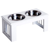 Raised Pet Feeder with Stainless Steel Double Dog Bowls – Elevated Food and Water Stand, White