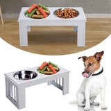 Raised Pet Feeder with Stainless Steel Double Dog Bowls – Elevated Food and Water Stand, White