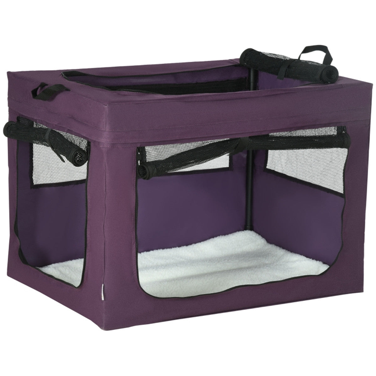 Foldable Pet Carrier Bag for Small & Medium Dogs with Removable Cushion & Three Doors – Purple and Black