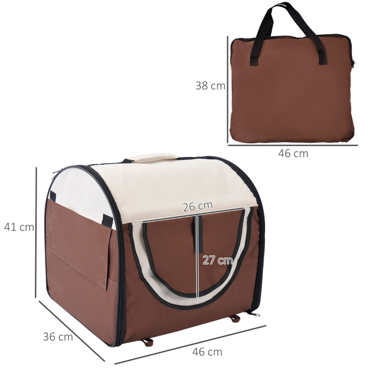 Foldable Pet Carrier House for Cats & Mini Dogs with Removable Cushion, Mesh Windows – Oxford Fabric, Brown