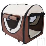 Foldable Pet Carrier House for Cats & Mini Dogs with Removable Cushion, Mesh Windows – Oxford Fabric, Brown