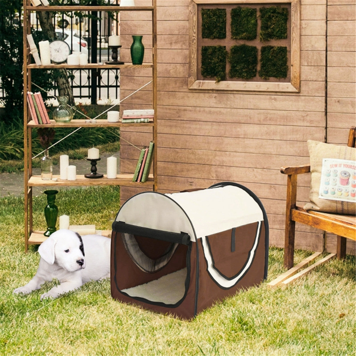 Foldable Pet Carrier House for Cats & Mini Dogs with Removable Cushion, Mesh Windows – Oxford Fabric, Brown