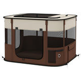 Foldable Pet Playpen with Mesh Windows & Doors for Small Animals – Indoor and Outdoor Use, Brown and Cream