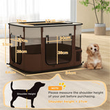 Foldable Pet Playpen with Mesh Windows & Doors for Small Animals – Indoor and Outdoor Use, Brown and Cream