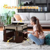 Foldable Pet Playpen with Mesh Windows & Doors for Small Animals – Indoor and Outdoor Use, Brown and Cream