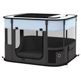 Foldable Pet Playpen with Mesh Windows & Doors for Small Animals – Indoor and Outdoor Use, Grey and Blue