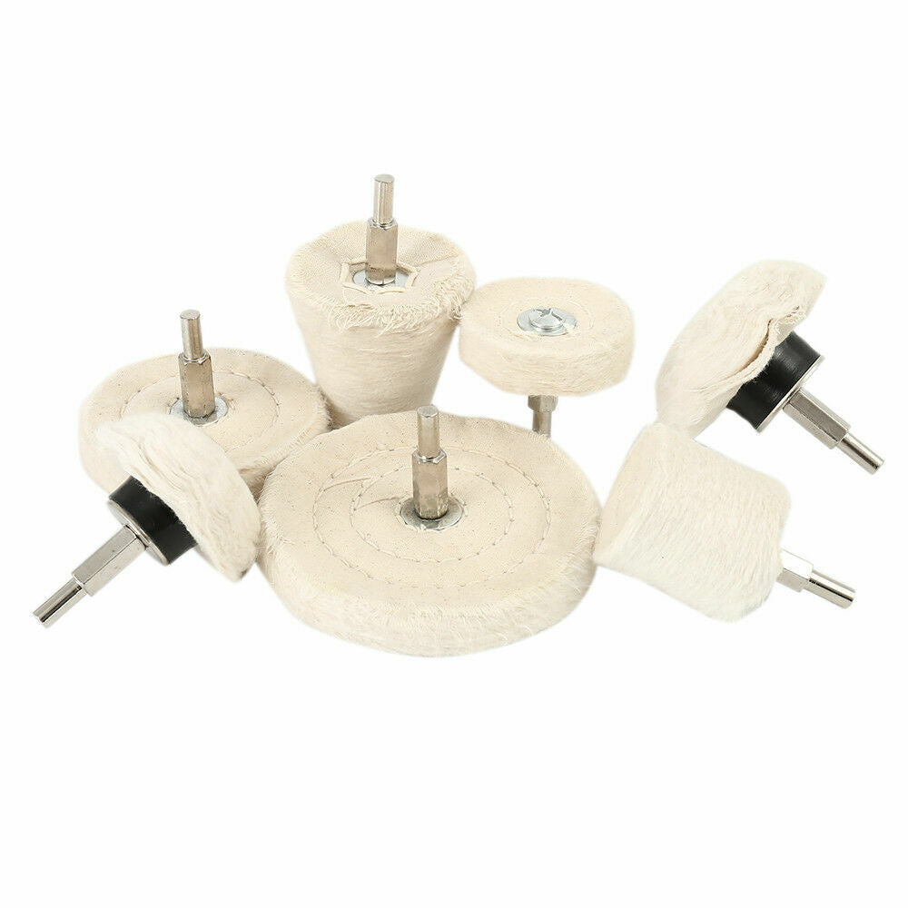 7-Piece Polishing Buffing Pad Set with 6mm Shank – Cotton Mop Wheels for Drill, Car, Wheel & Glass Polishing